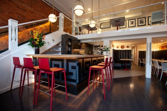 The bar of the renovated Greek Gastown restaurant.