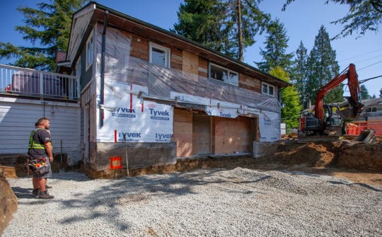 Excavation and building preparation.
